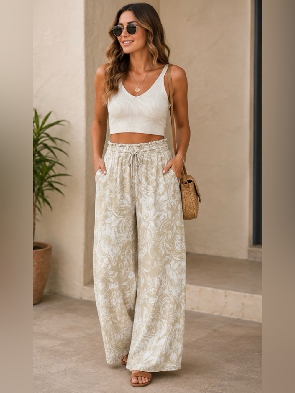 New Ellen Tracy Pants WomenXL  Palazzo Wide Leg Pull On Pockets Elastic Waist